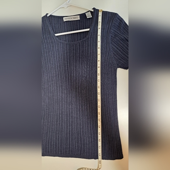 Amanda Smith Navy Blue Ribbed Short Sleeve 75% Silk Scoop Neck Blouse Size M - Picture 6 of 6